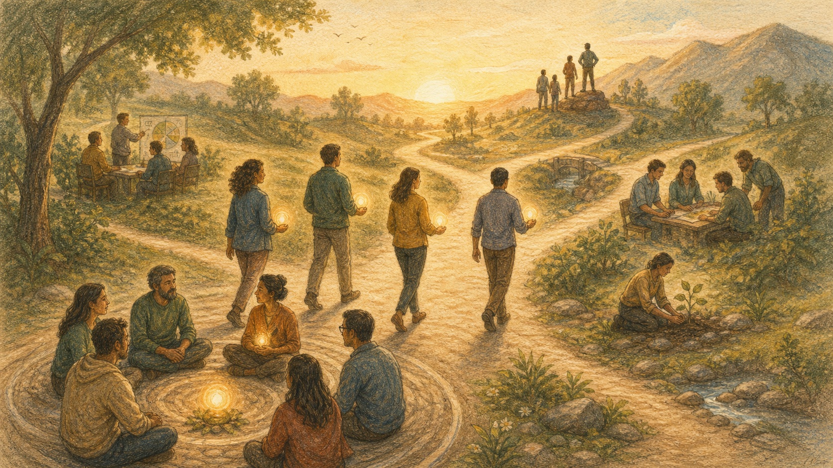 Pencil color story artwork of participants carrying learning forward into future paths
